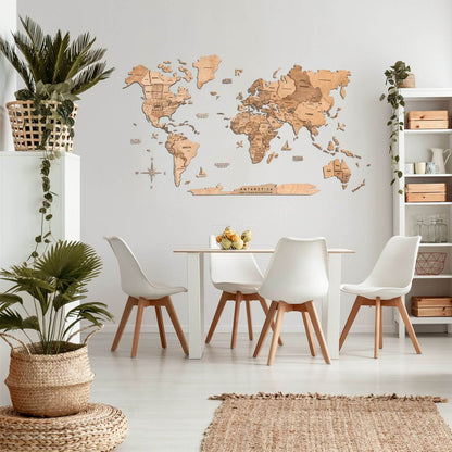 3D Wooden World Map Light