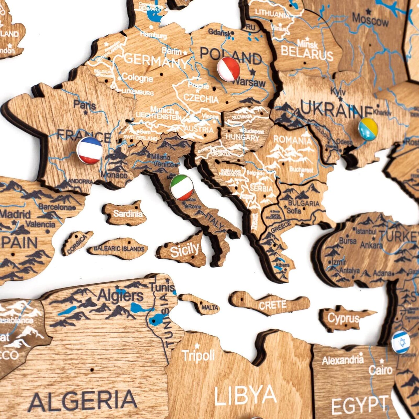 3D Wooden World Map Light