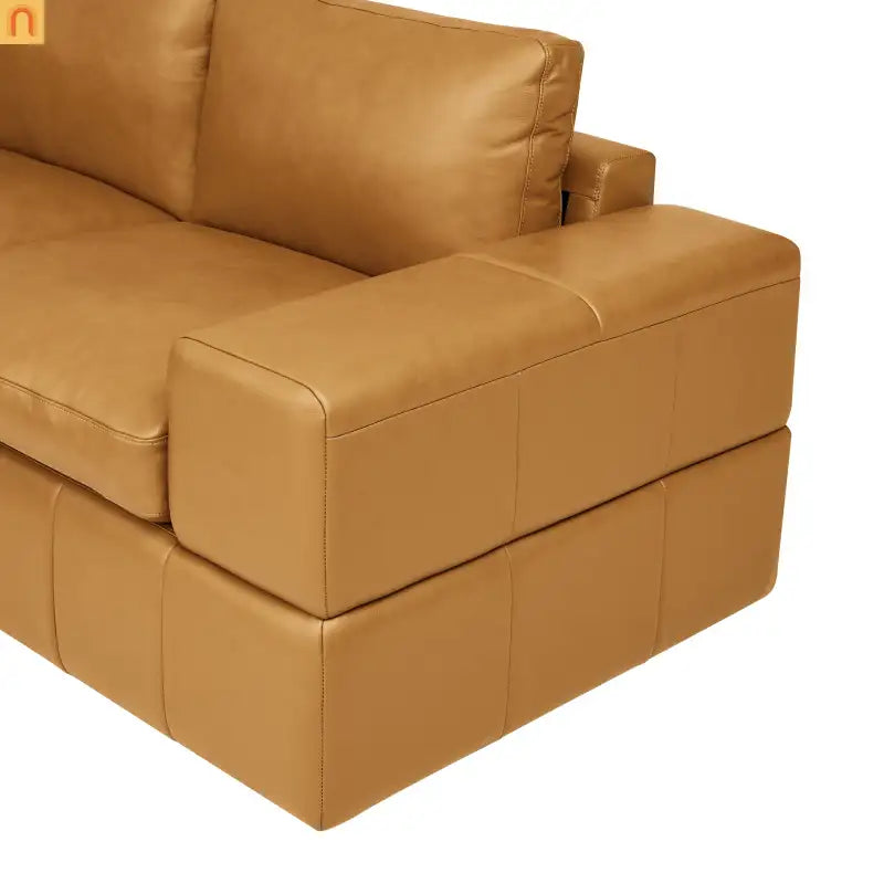 Sectional L-Shape Leather Match Ginger Square Arm 8-Seat 131in