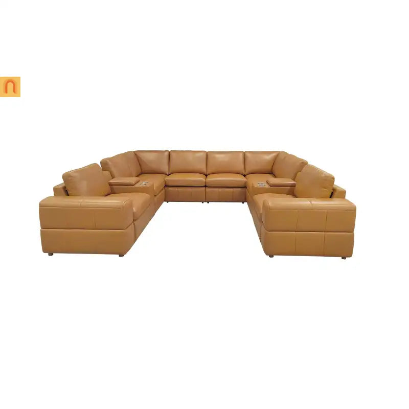 Sectional L-Shape Leather Match Ginger Square Arm 8-Seat 131in