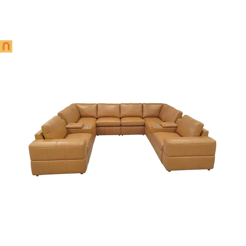 Sectional L-Shape Leather Match Ginger Square Arm 8-Seat 131in