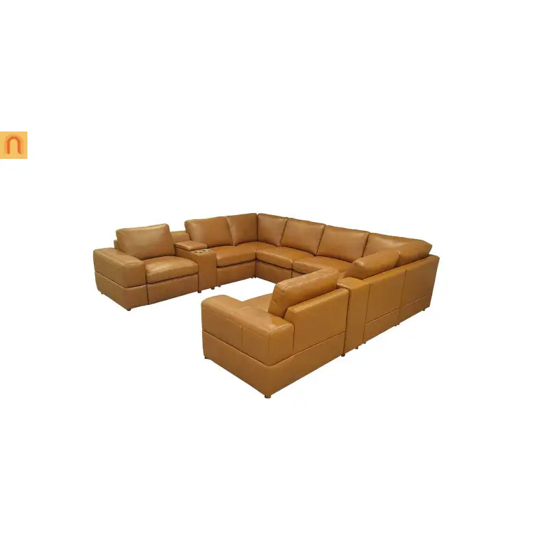 Sectional L-Shape Leather Match Ginger Square Arm 8-Seat 131in