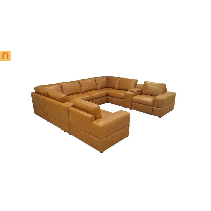 Sectional L-Shape Leather Match Ginger Square Arm 8-Seat 131in