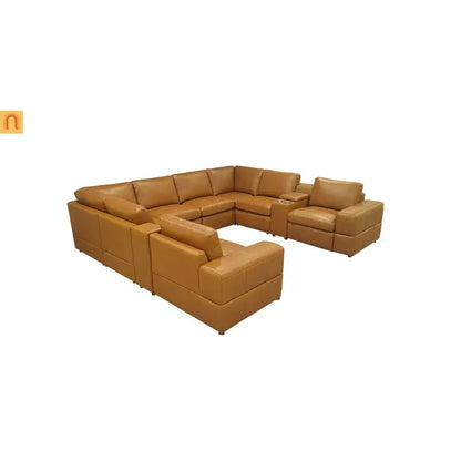 Sectional L-Shape Leather Match Ginger Square Arm 8-Seat 131in