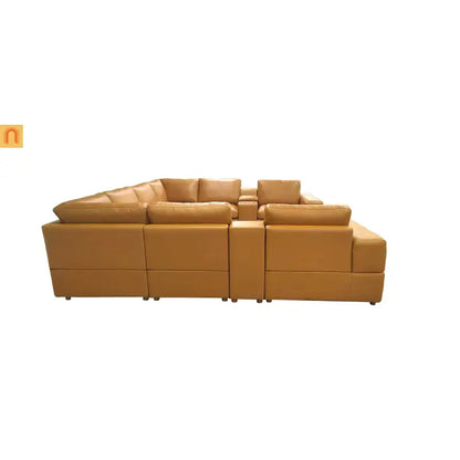 Sectional L-Shape Leather Match Ginger Square Arm 8-Seat 131in