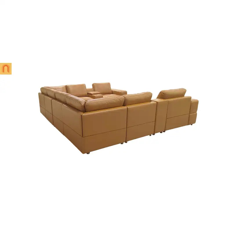 Sectional L-Shape Leather Match Ginger Square Arm 8-Seat 131in