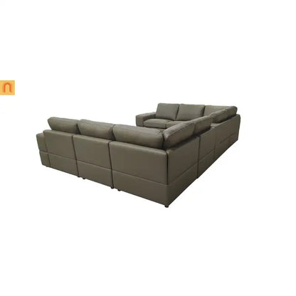 Sectional Modular Leather Match Olive Green Square Arm 8-Seat 143in
