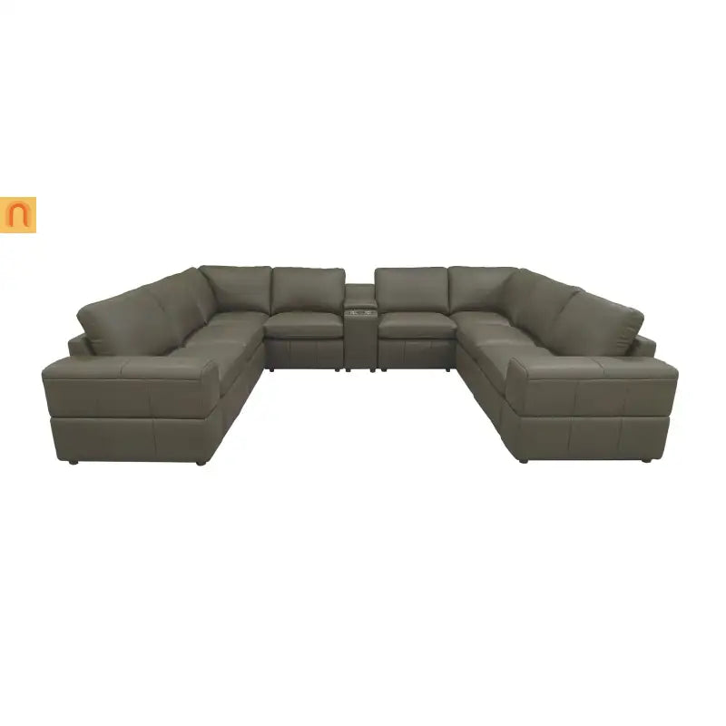 Sectional Modular Leather Match Olive Green Square Arm 8-Seat 143in