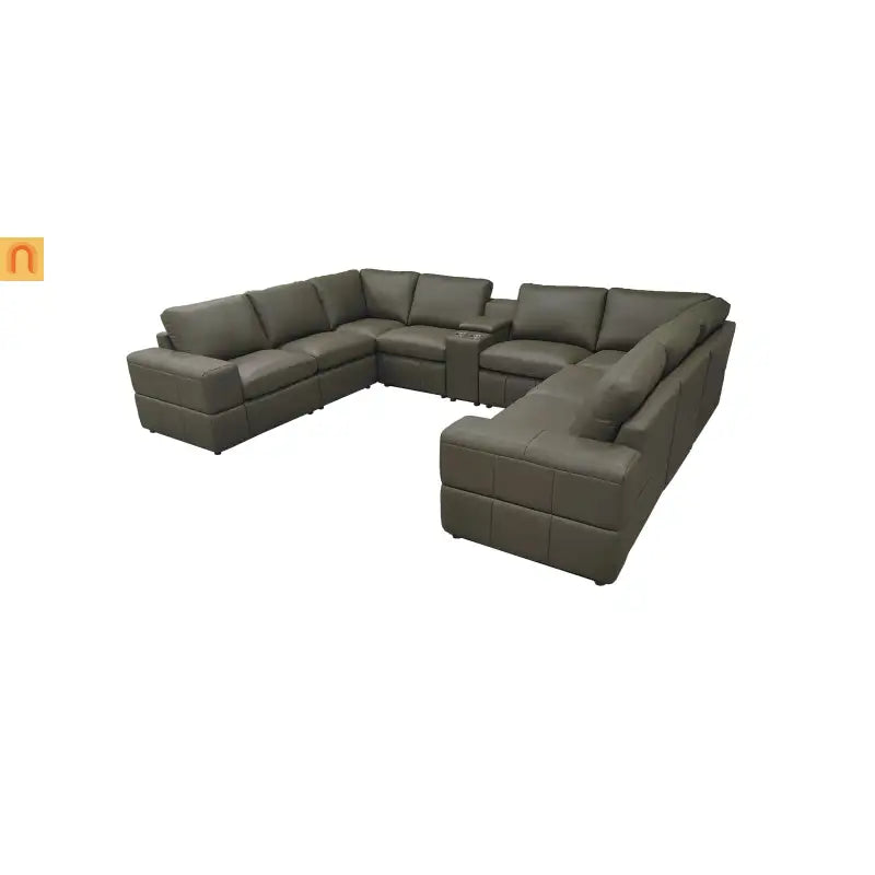 Sectional Modular Leather Match Olive Green Square Arm 8-Seat 143in