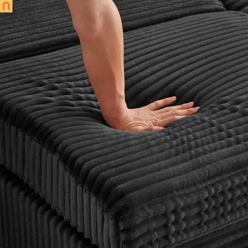 Sectional L-Shape Corduroy Black Storage Ottomans USB Tabletop 69in