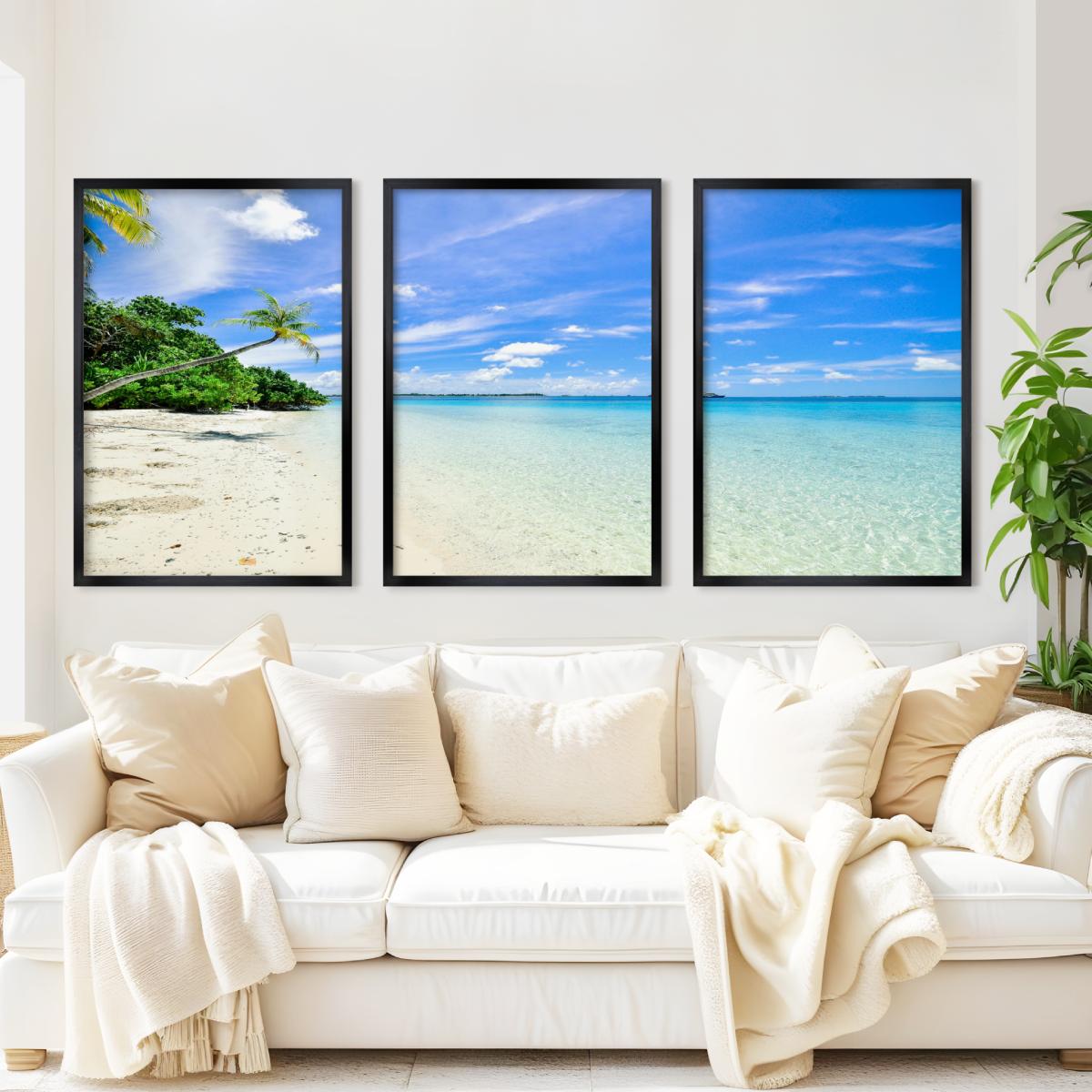 Tropical Coastal Wall Art – Clear Water and Leaning Palm