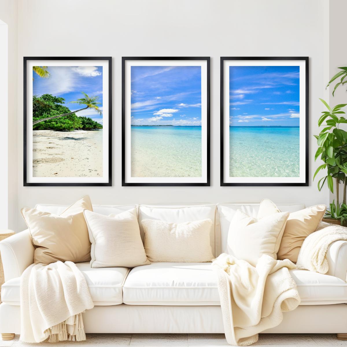 Tropical Coastal Wall Art – Clear Water and Leaning Palm