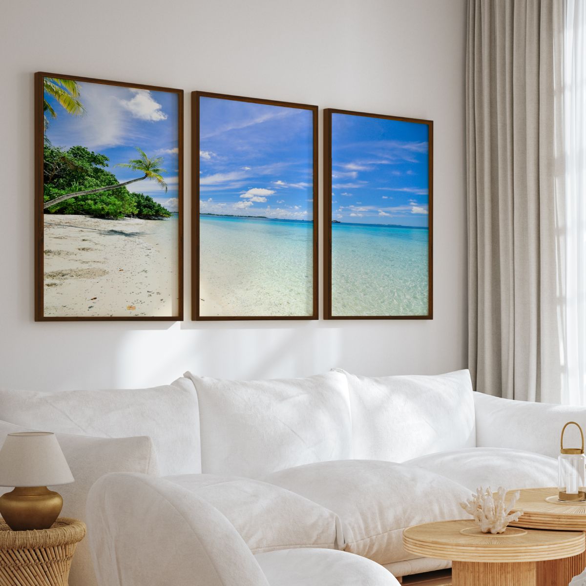 Tropical Coastal Wall Art – Clear Water and Leaning Palm