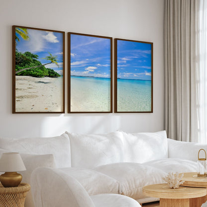 Tropical Coastal Wall Art – Clear Water and Leaning Palm