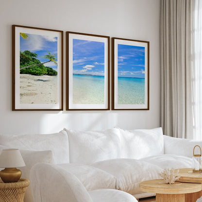 Tropical Coastal Wall Art – Clear Water and Leaning Palm