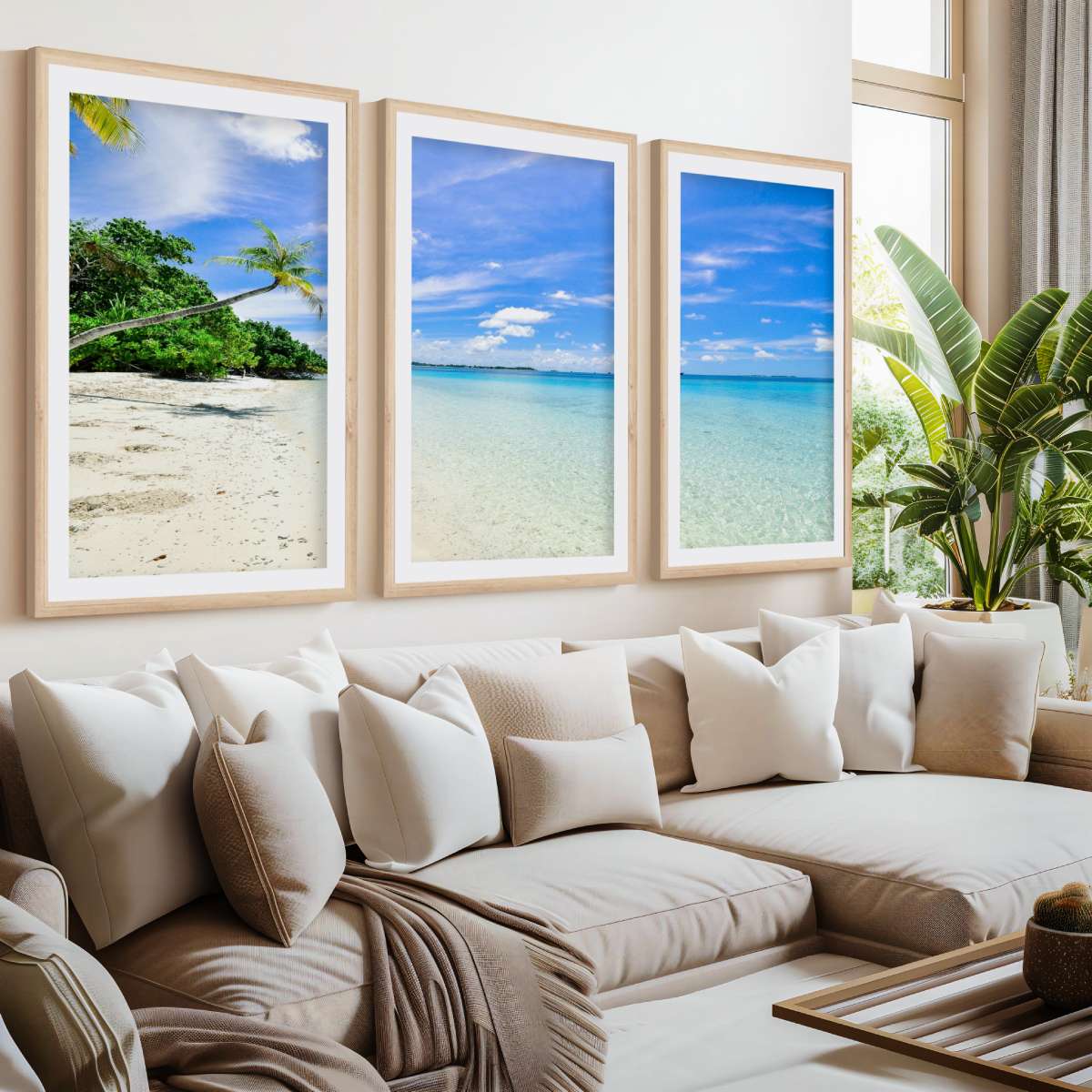 Tropical Coastal Wall Art – Clear Water and Leaning Palm