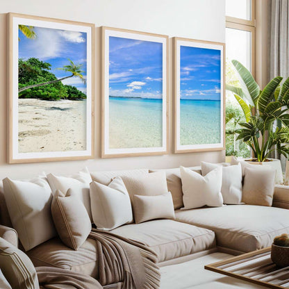Tropical Coastal Wall Art – Clear Water and Leaning Palm