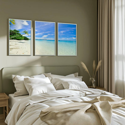 Tropical Coastal Wall Art – Clear Water and Leaning Palm